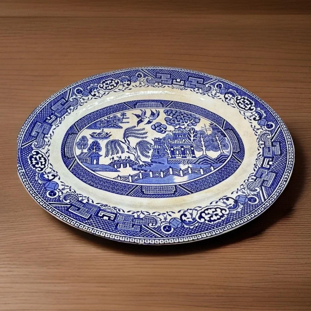 Vintage Old Willow English Ironstone Oval Platter 11 3/8